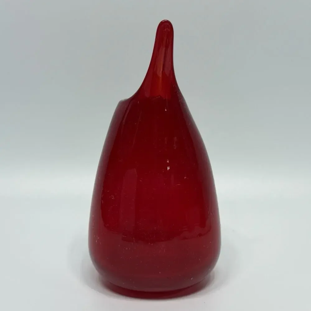 Vtg Red Seeded Art Glass Swung Finger Pitcher Vase Hand Blown 7
